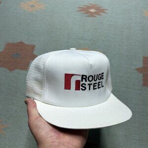 Vintage 80s trucker hat mesh cap Rouge Steel construction embroidered USA made